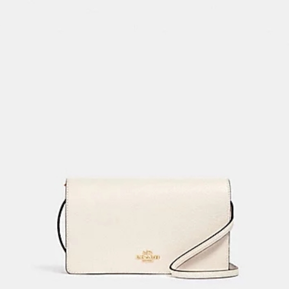 🤍 Coach Anna Fold Over Chalk White Leather Convertible Crossbody Clutch Bag